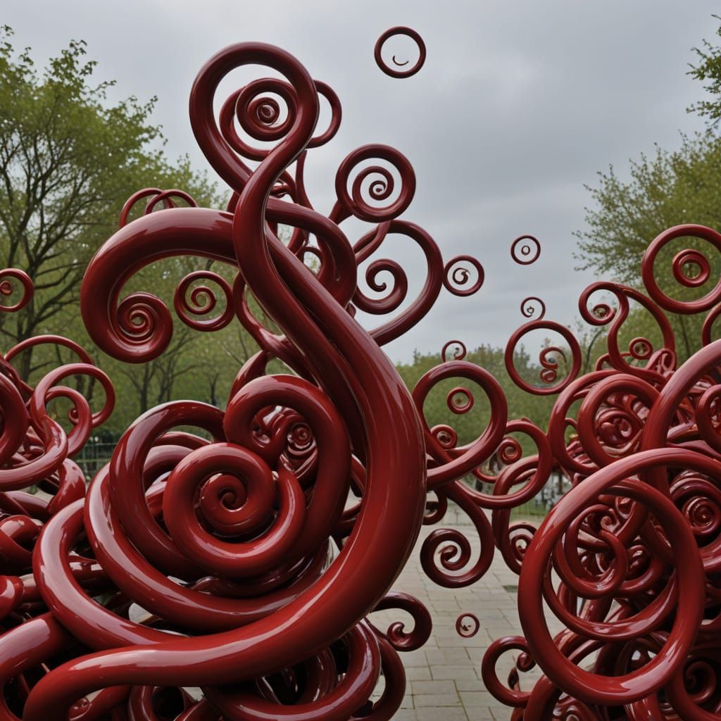Abstract Swirling Red Forms