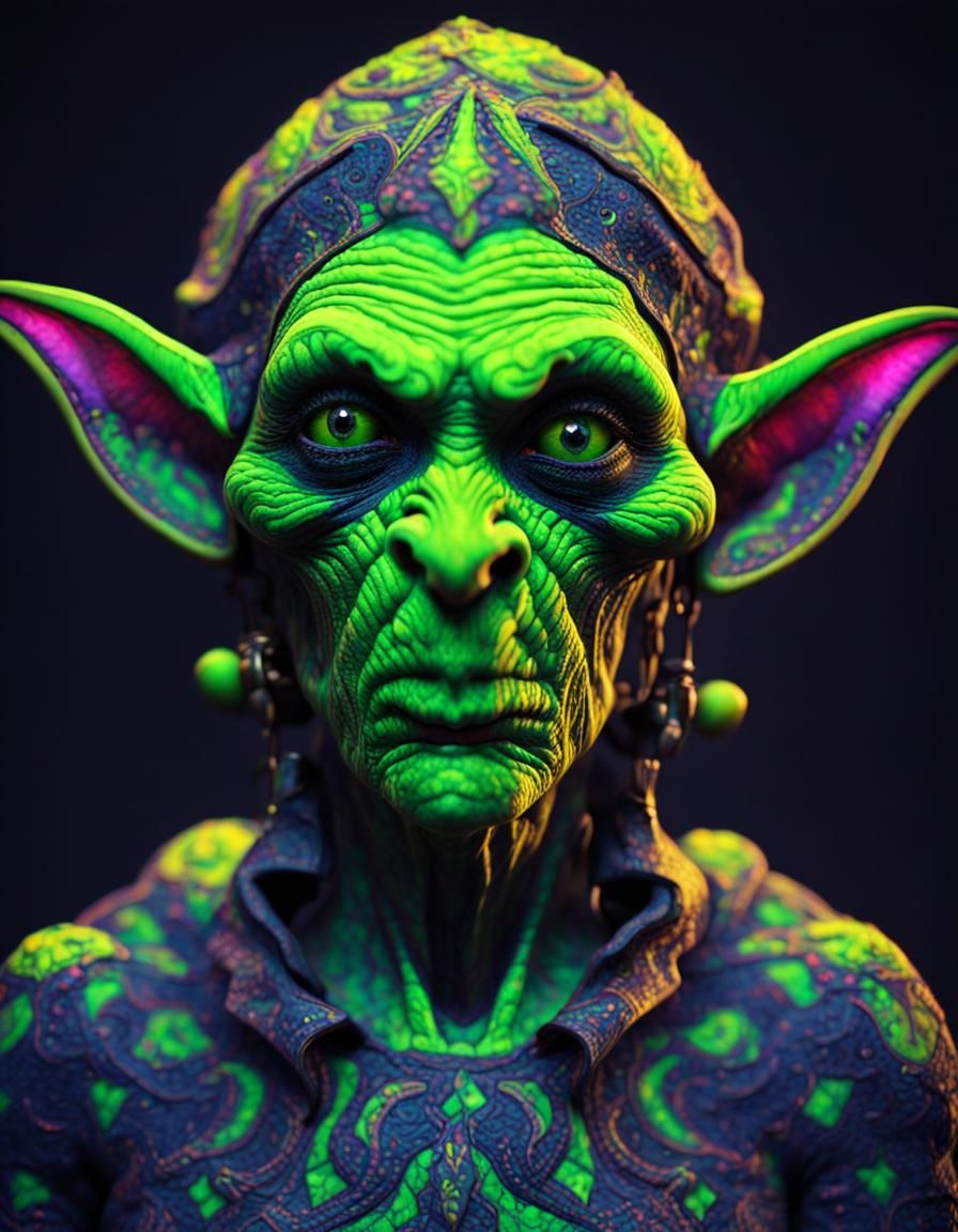 Fluorescent Goblin with Chladni Patterned Skin