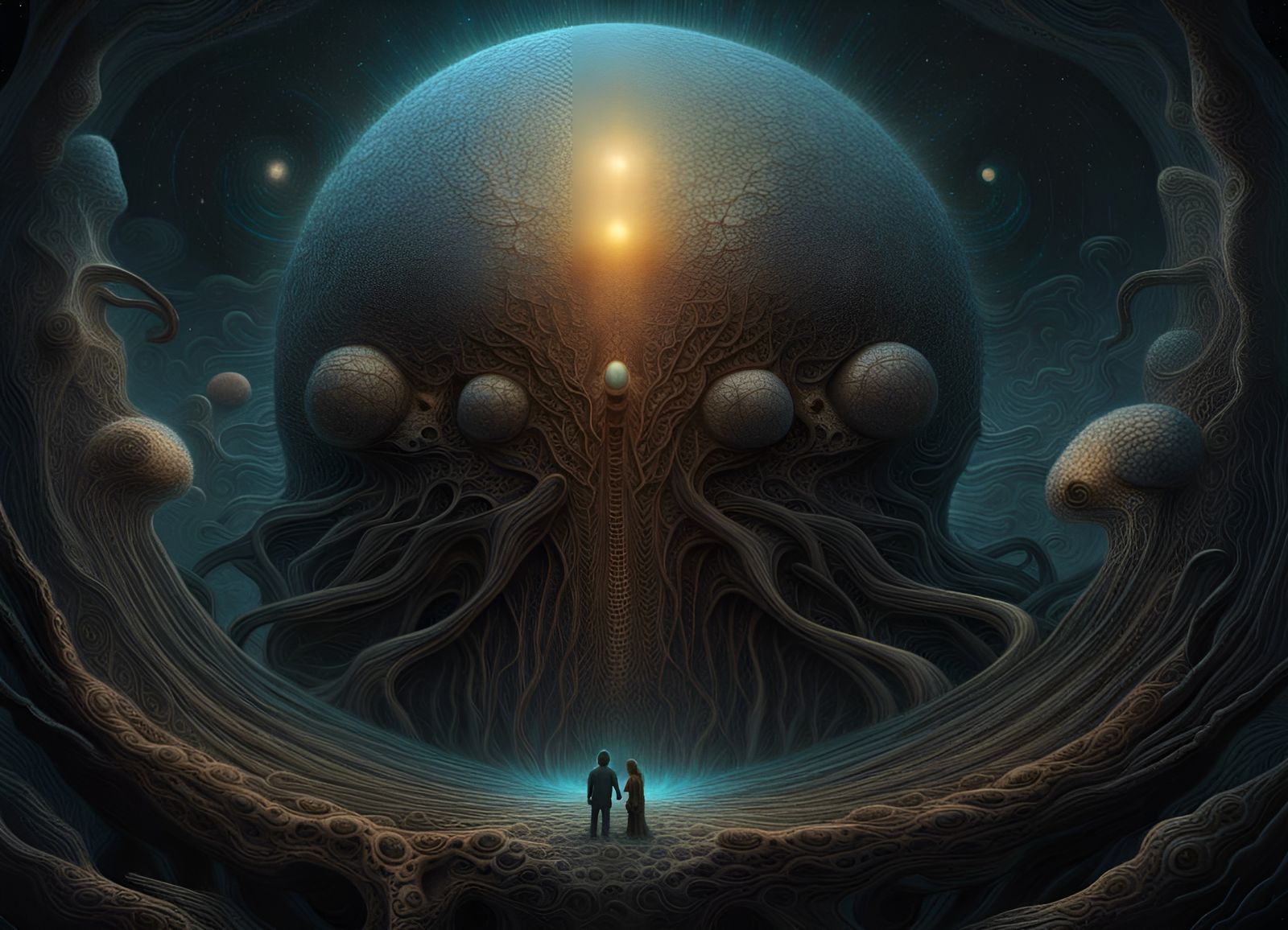 Cosmic Universe Birth in Beksinski Giger Style