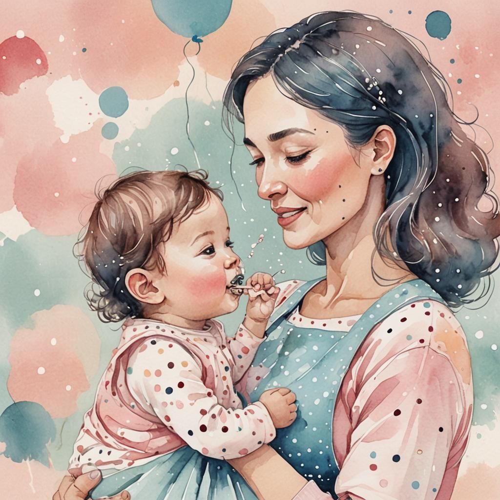 Heartwarming Watercolor Illustration of Mother Feeding Baby