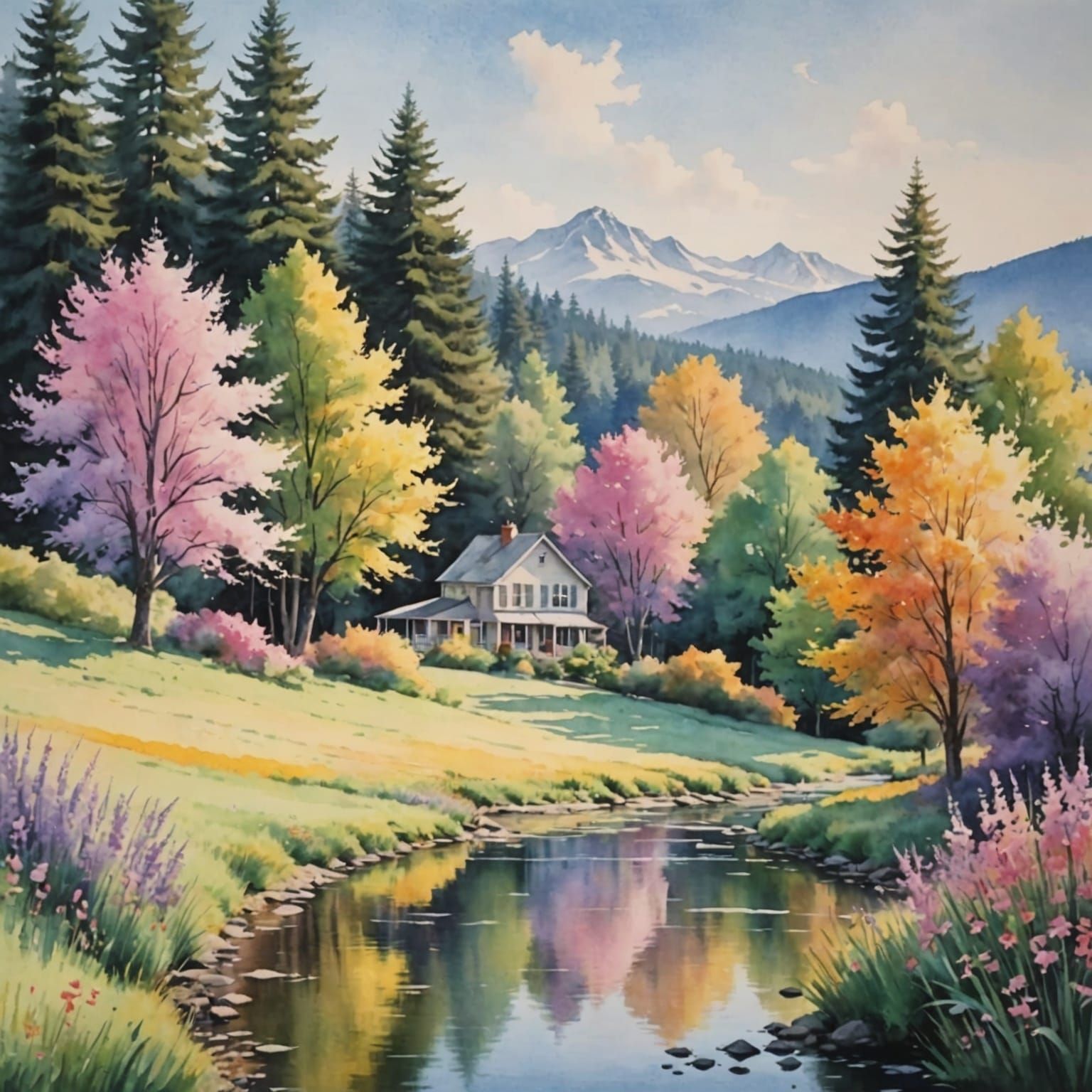 Mountain home in springtime.
