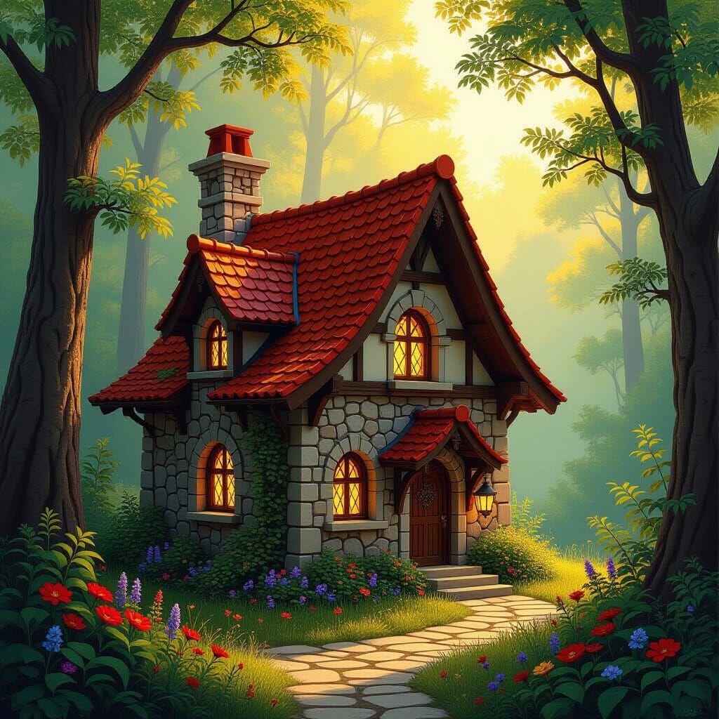 Enchanting Miniature House in Mystical Forest Setting