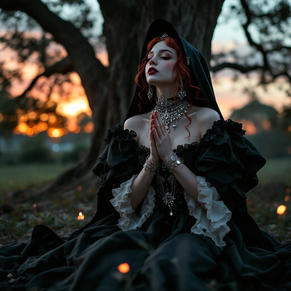 Ethereal Biopunk Gothic Harajuku Girl in Prayer