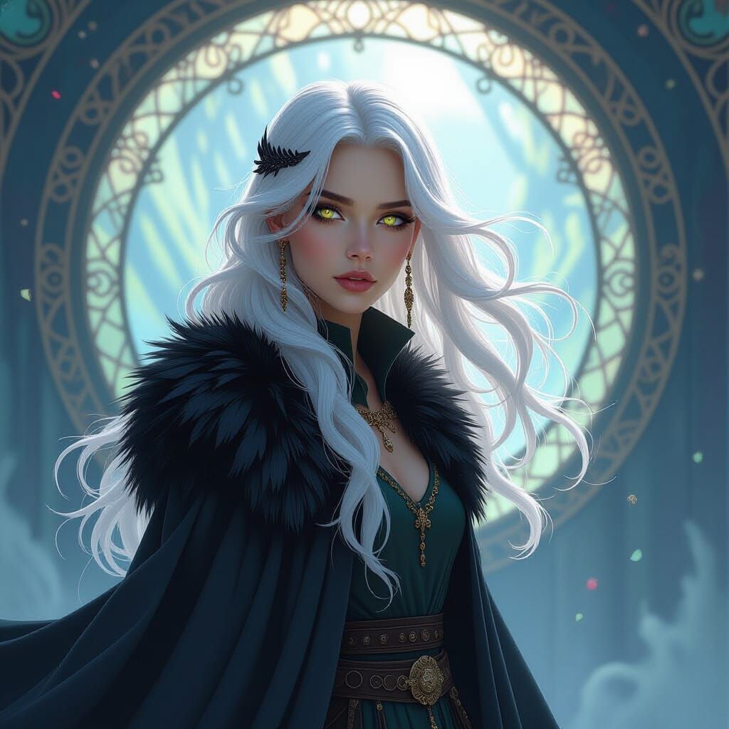 Sorceress Before Portal in Art Nouveau Style