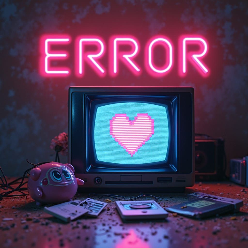 Retro-Futuristic Album Cover in Neon Pixels and VHS Glitch