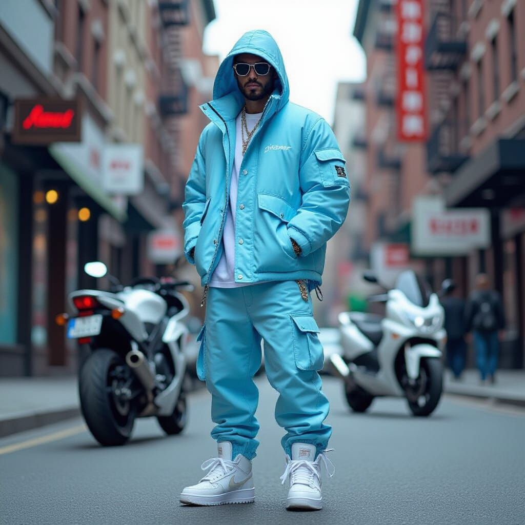 Streetwear Style Icon with Motorcycle Passion in Urban Setti...