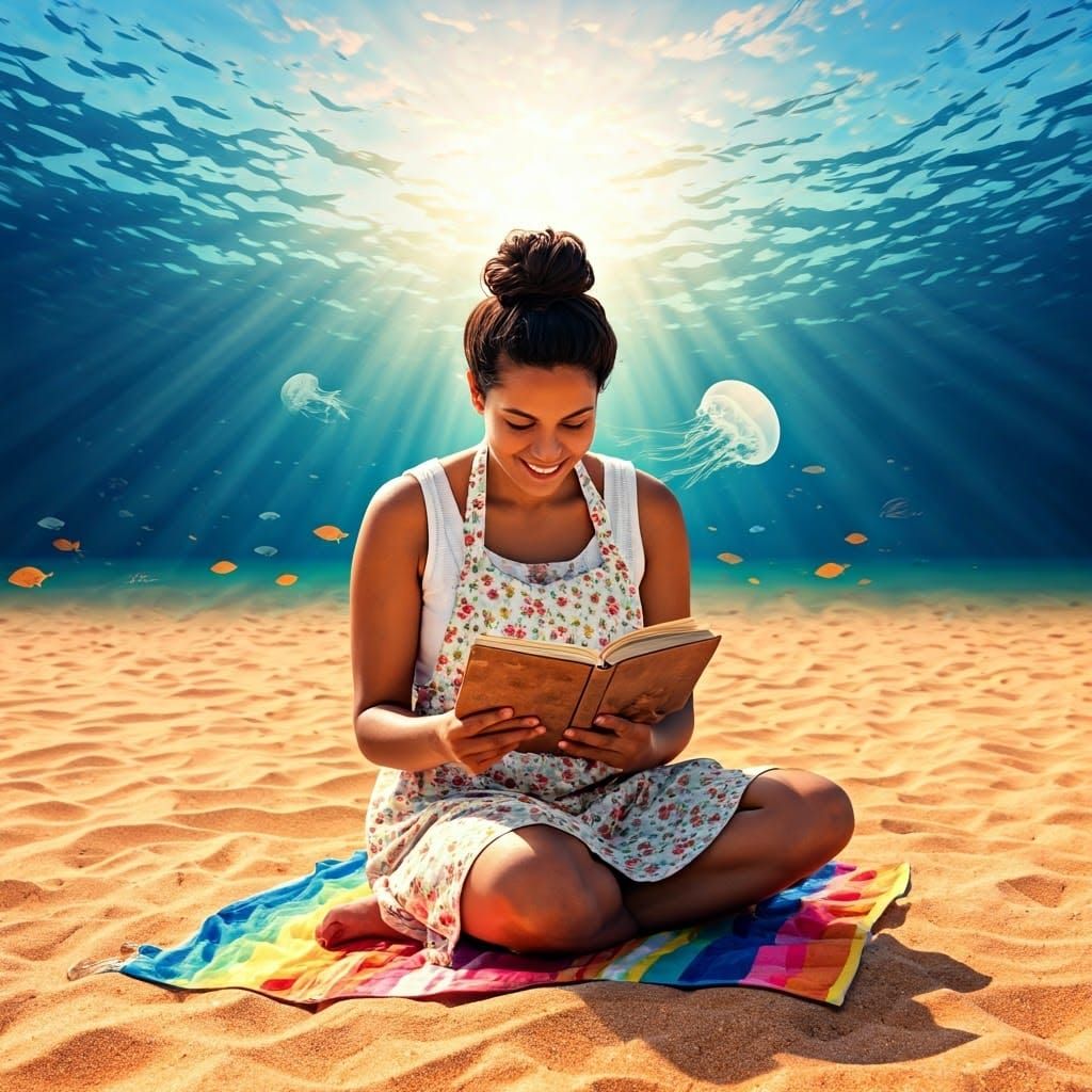 Surreal Beach Goddess in a Dreamy Coral Reef Landscape