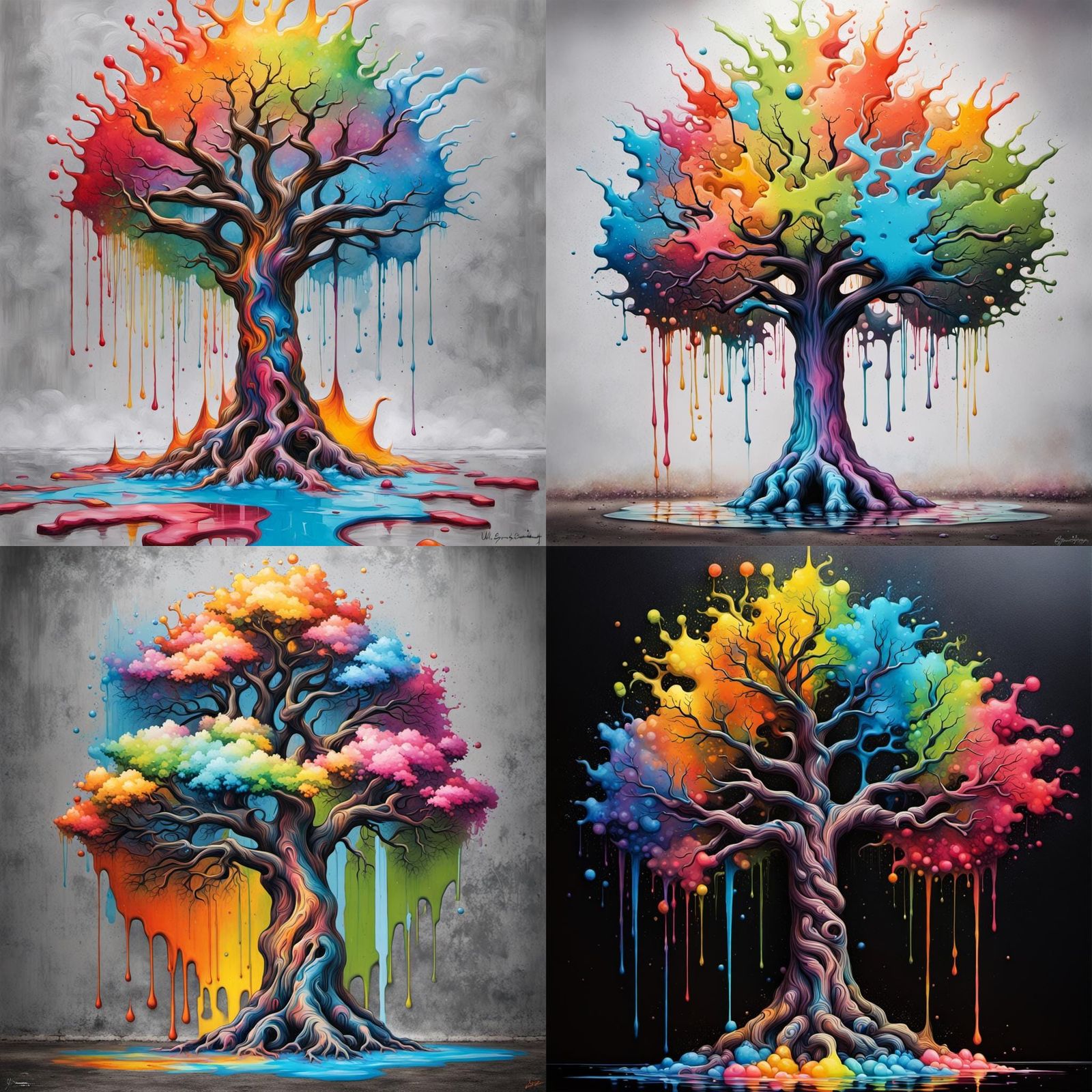 Colorful Glass Tree in Graffiti Art Style