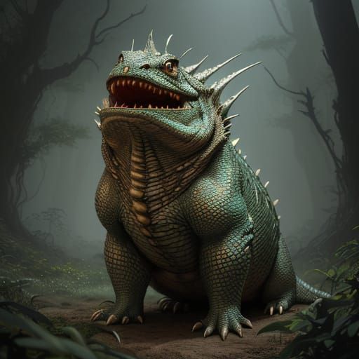 Surreal Hyperrealistic Tuatara-Like Creature Emerges from Th...
