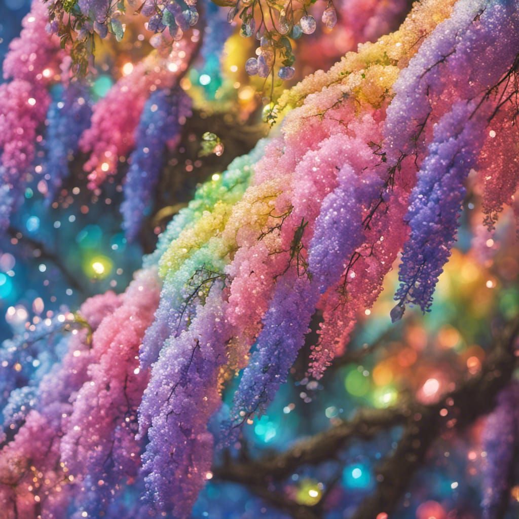 Rainbow Crystal Wisteria Tree in Glittering Forest