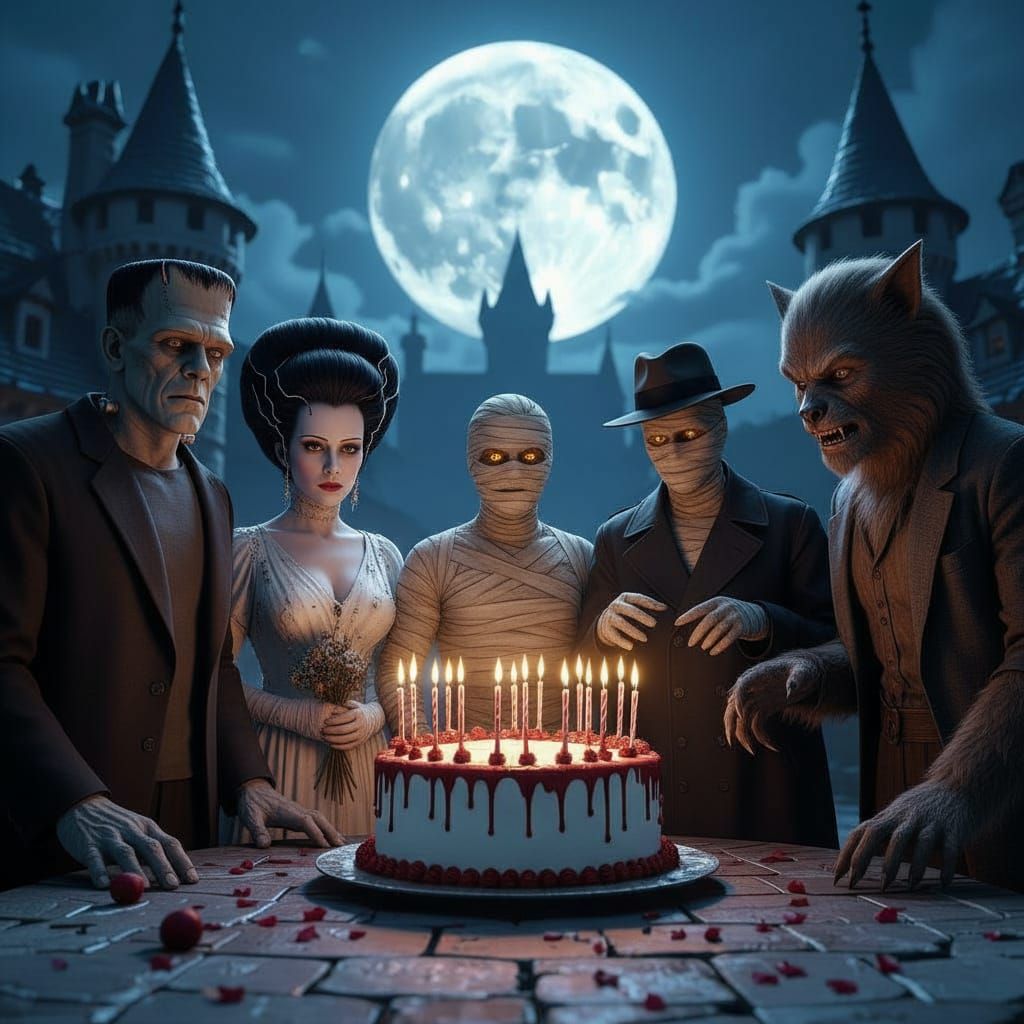 Classic Monsters Celebrate Dracula's Birthday in Castle Cour...
