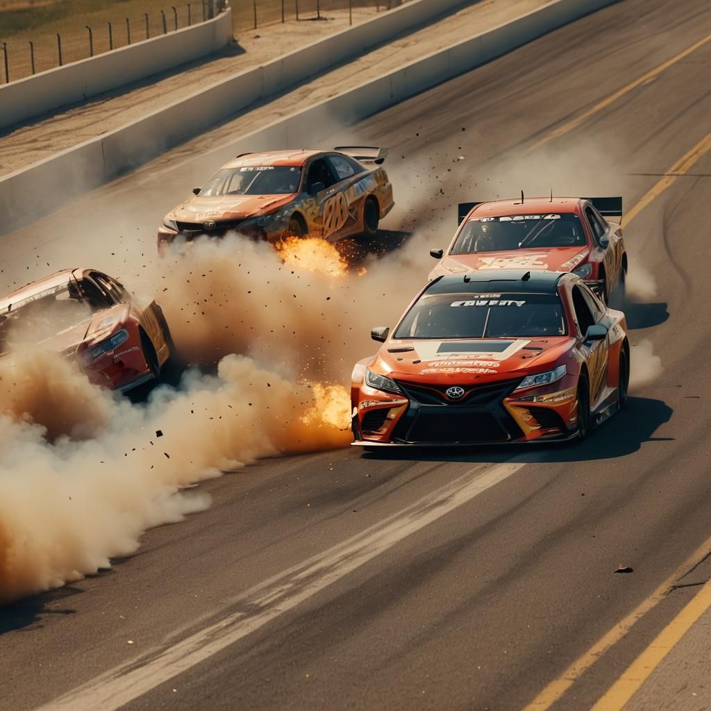 NASCAR Race Car Crash in Golden Hour Lighting