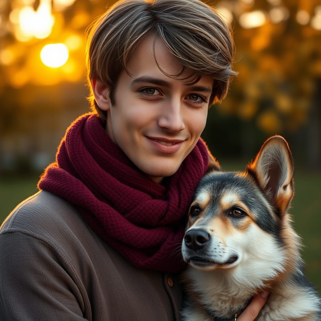 Man with dog, photorealistic, Flux schnell