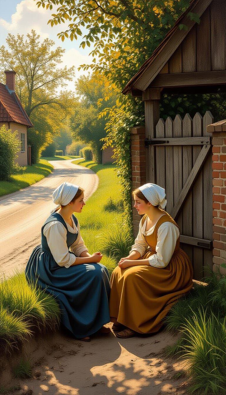 Dutch Golden Age Scene of Women by Courtyard Gate