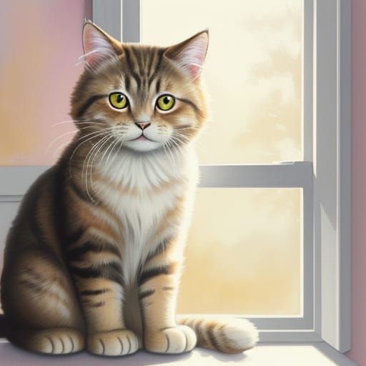 Whimsical Cartoon Cat Basks in Warm Golden Light