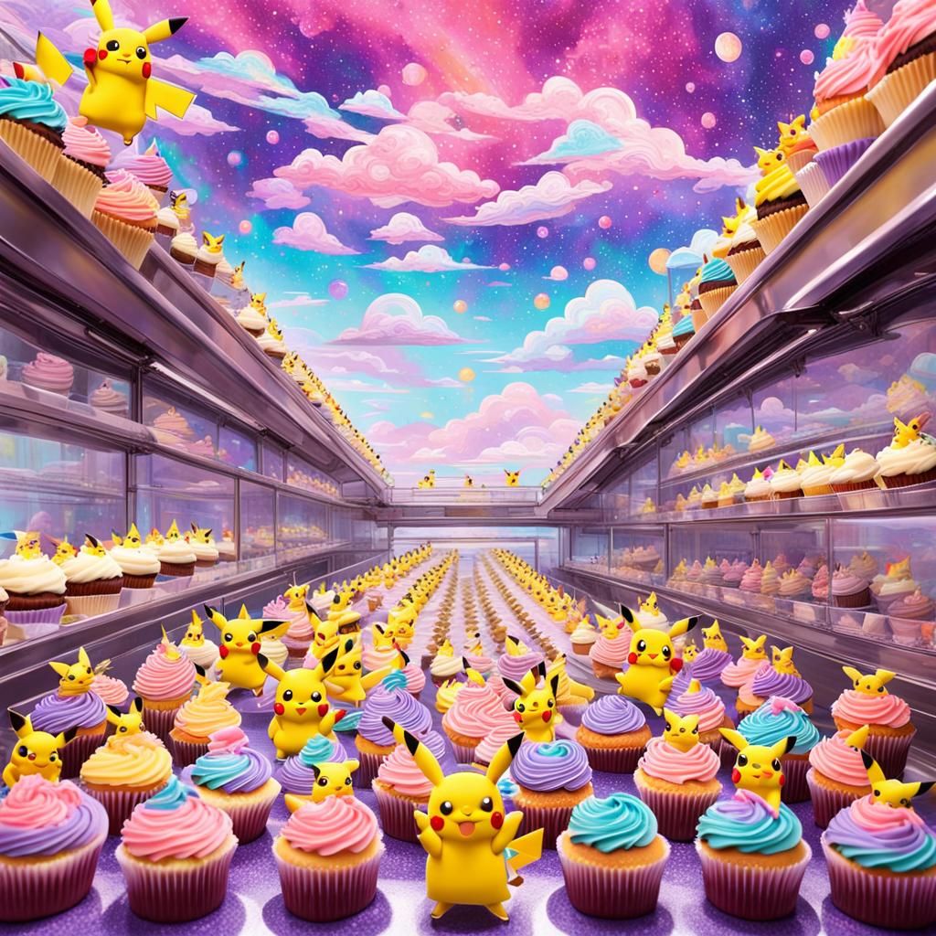 Pikachu Cupcakes in a Kawaii Rainbow Factory