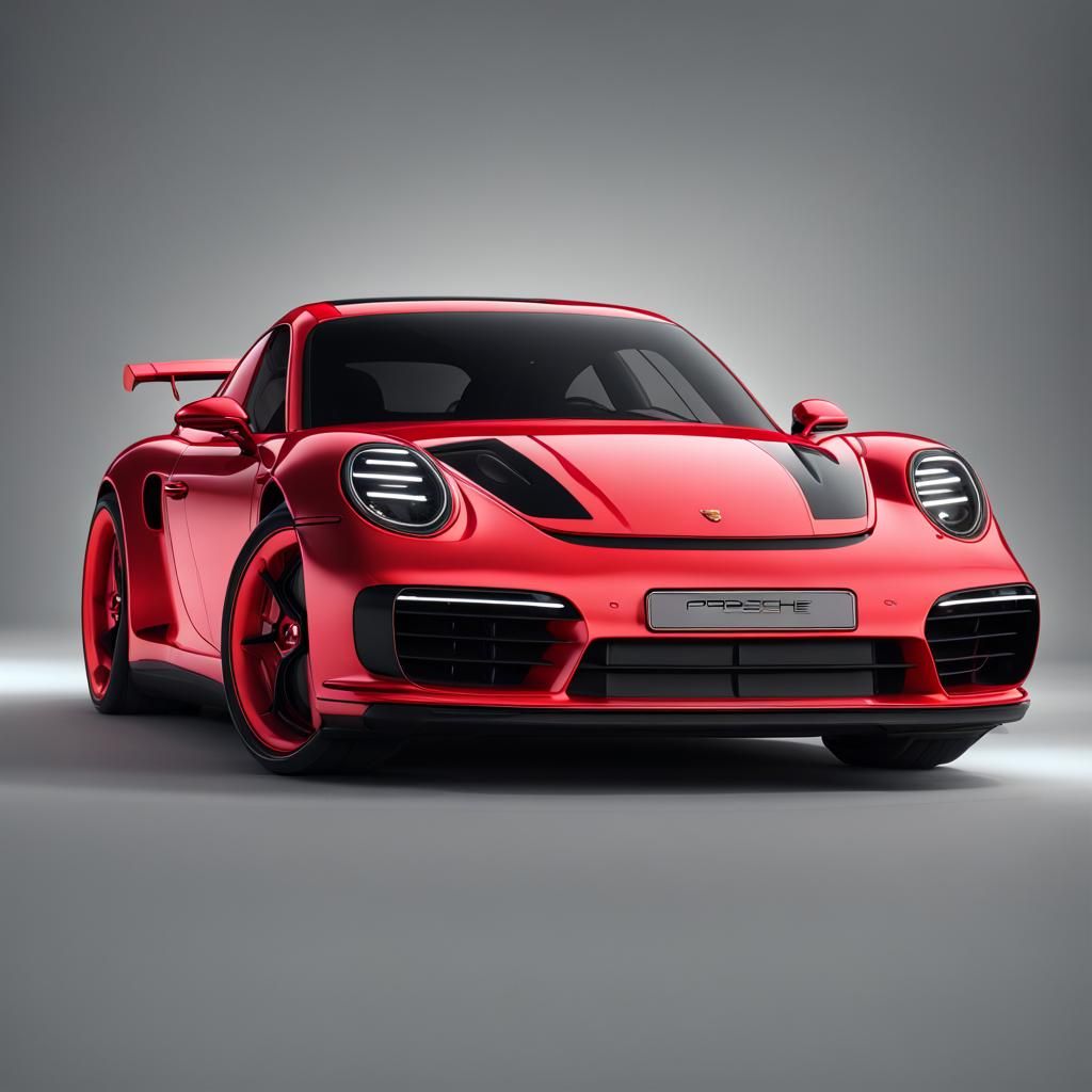 Neon Porsche Outline on Black: Detailed Matte Painting