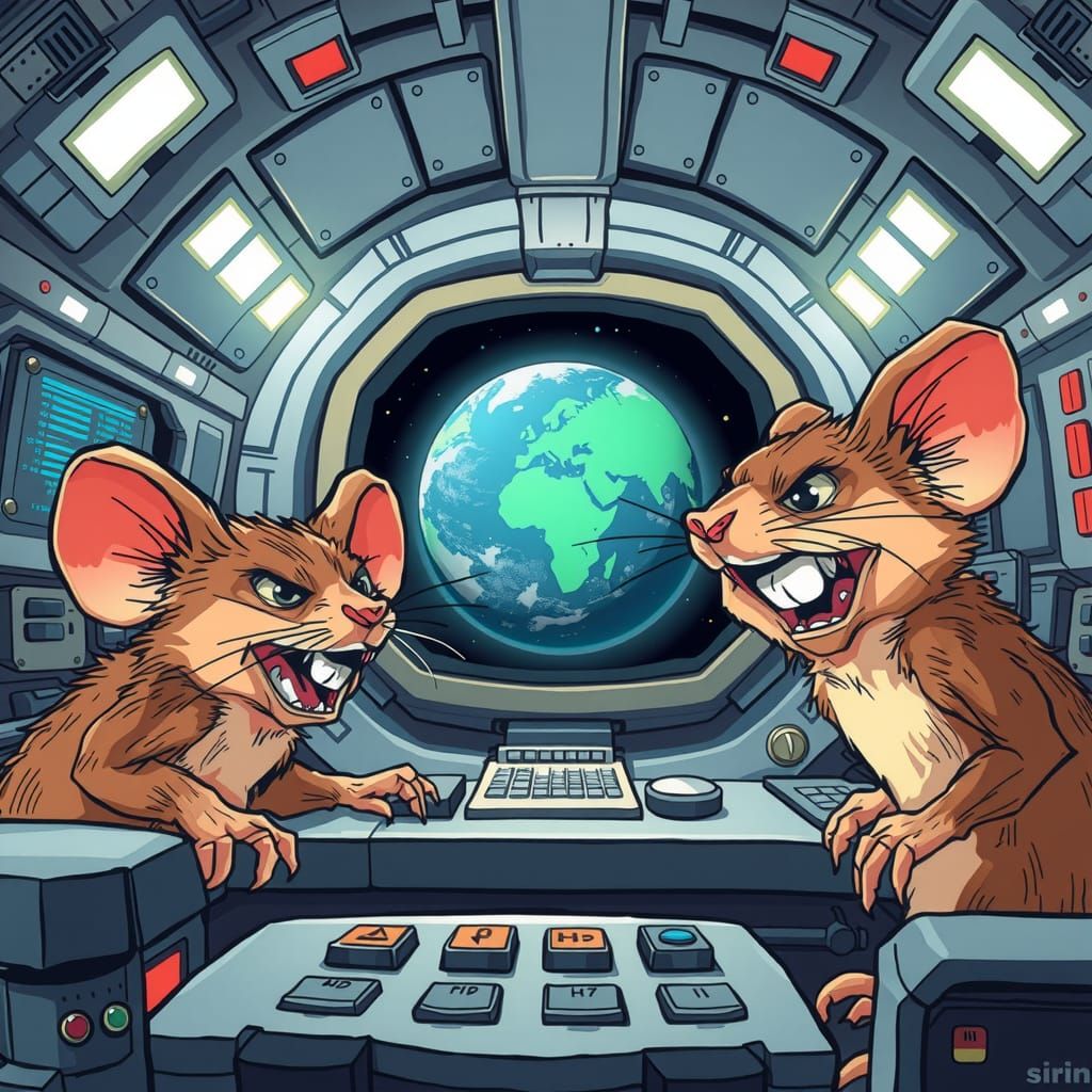 Angry Mice in Sci-Fi Lab: Cartoon Comic Style