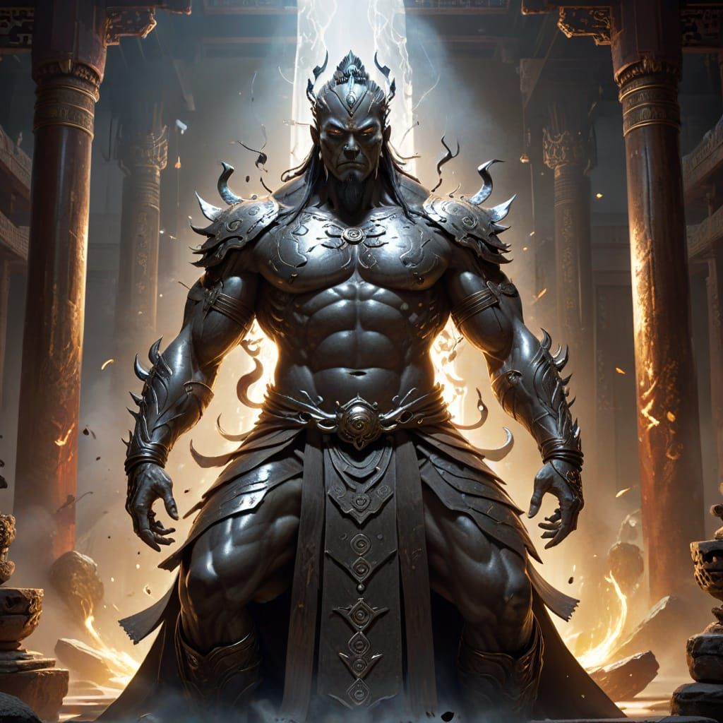 Cyberpunk Metal God Meditates in Sacred Temple