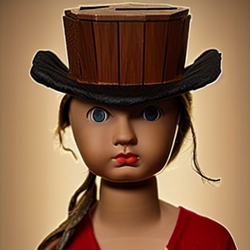 Wooden Doll Close-Up Wearing Superhero Hat