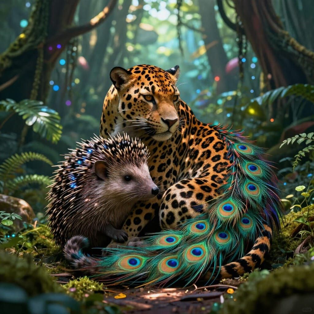 Bio-Engineered Creature Hybrid: Panther, Peacock, Hedgehog