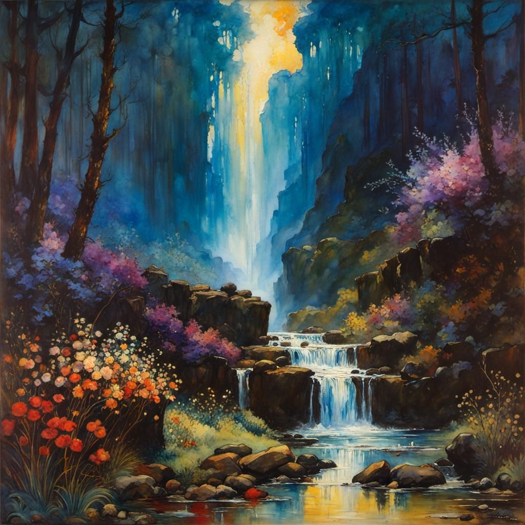 Encaustic Landscape in Splashy Watercolor Style