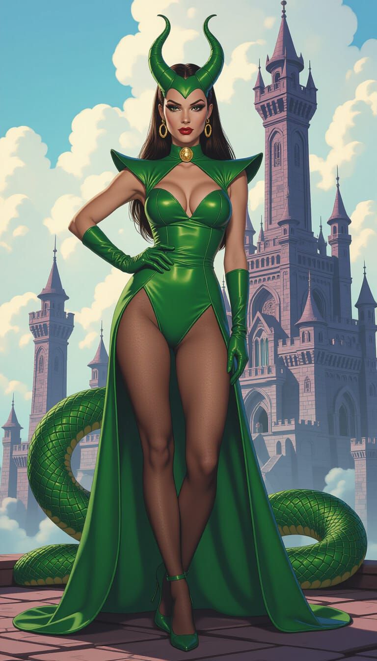 Evil-Lyn at Snake Mountain in Hyperrealistic Style
