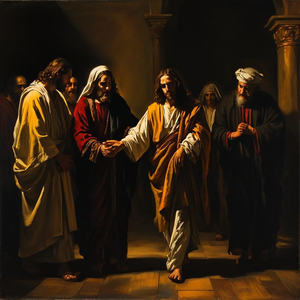 Jesus Before Sanhedrin: Baroque Oil Painting