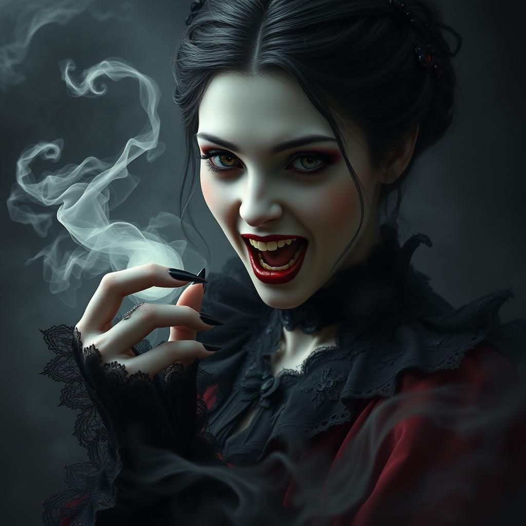 Gothic Vampire's Ethereal Embrace: A Matte Painting