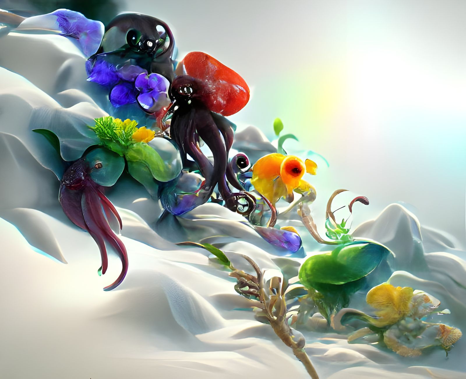 Colorful Cryptid Squid in Rococo Art Nouveau Style