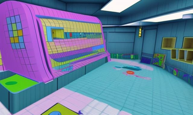 Eerie Liminal Space: Abandoned Playground in Vaporwave Style