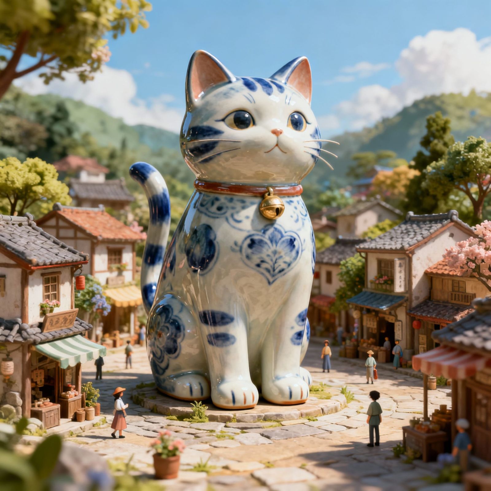 Giant Ceramic Cat in Anime Village Square