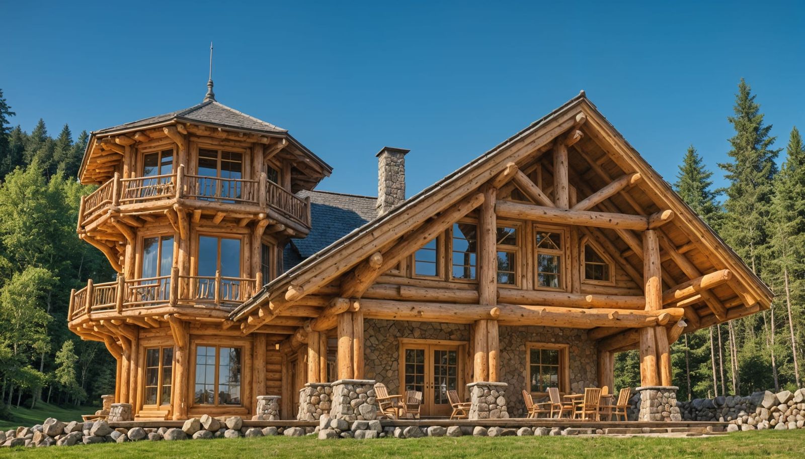 Magnificent Log and Stone Lodge with Tower