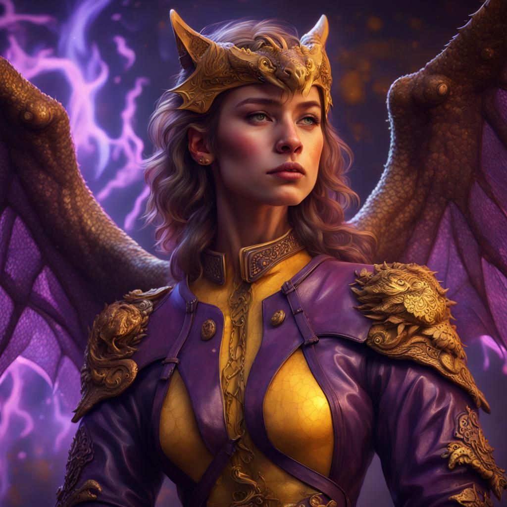 Cheetah Girl with Dragon Wings in Dark Fantasy Style