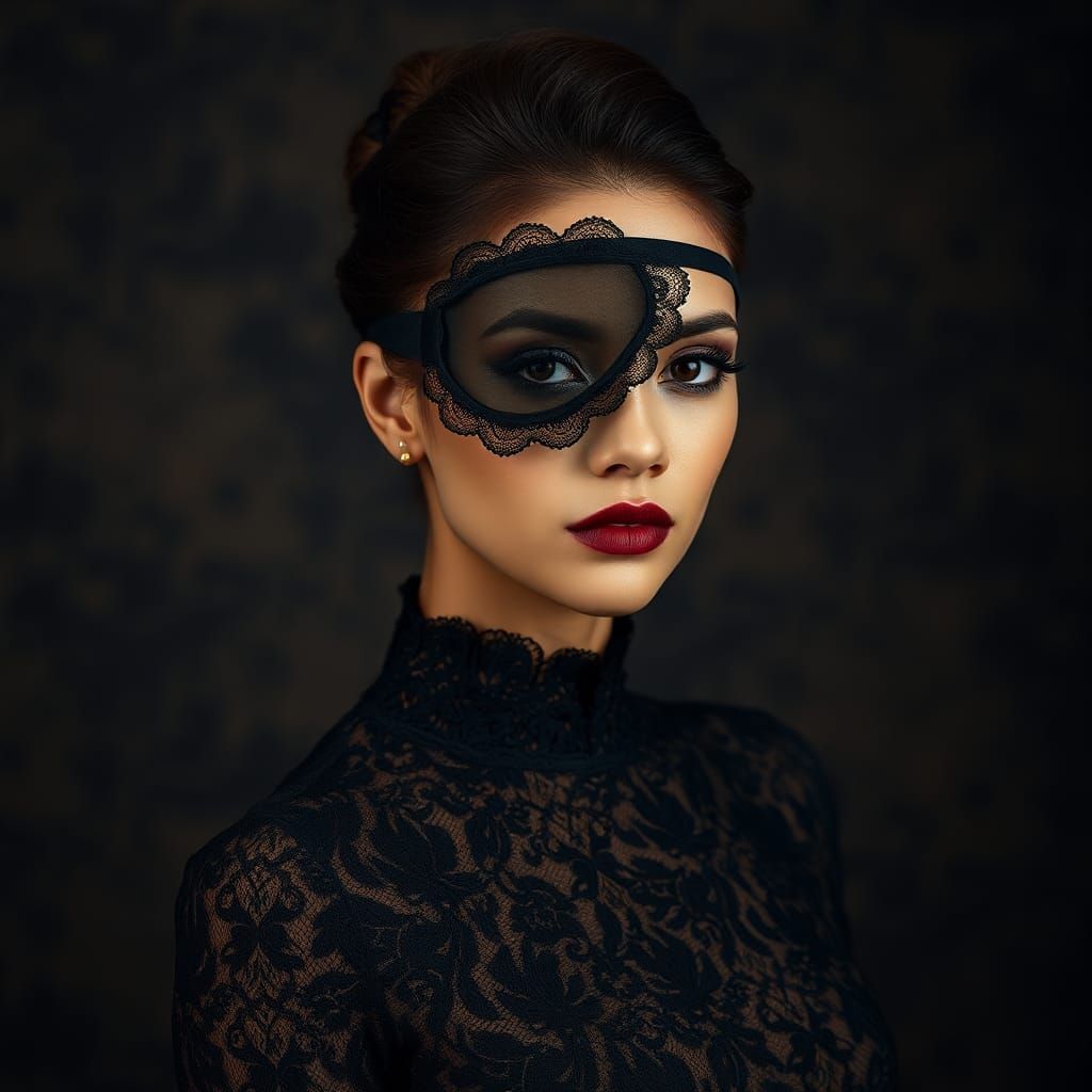 Woman with Lace Eyepatch in Fine Art Photography Style