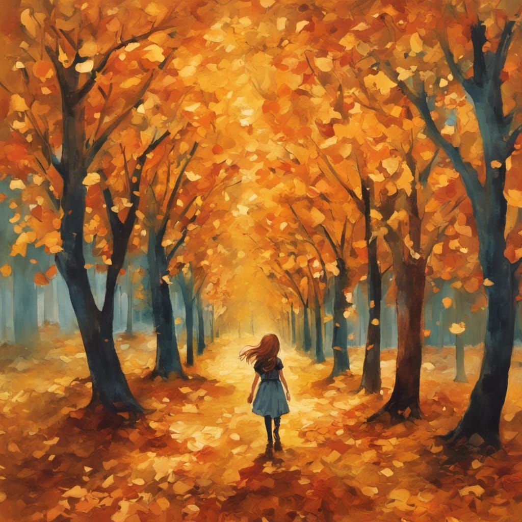 Autumn Stroll: A Girl in a Golden Forest