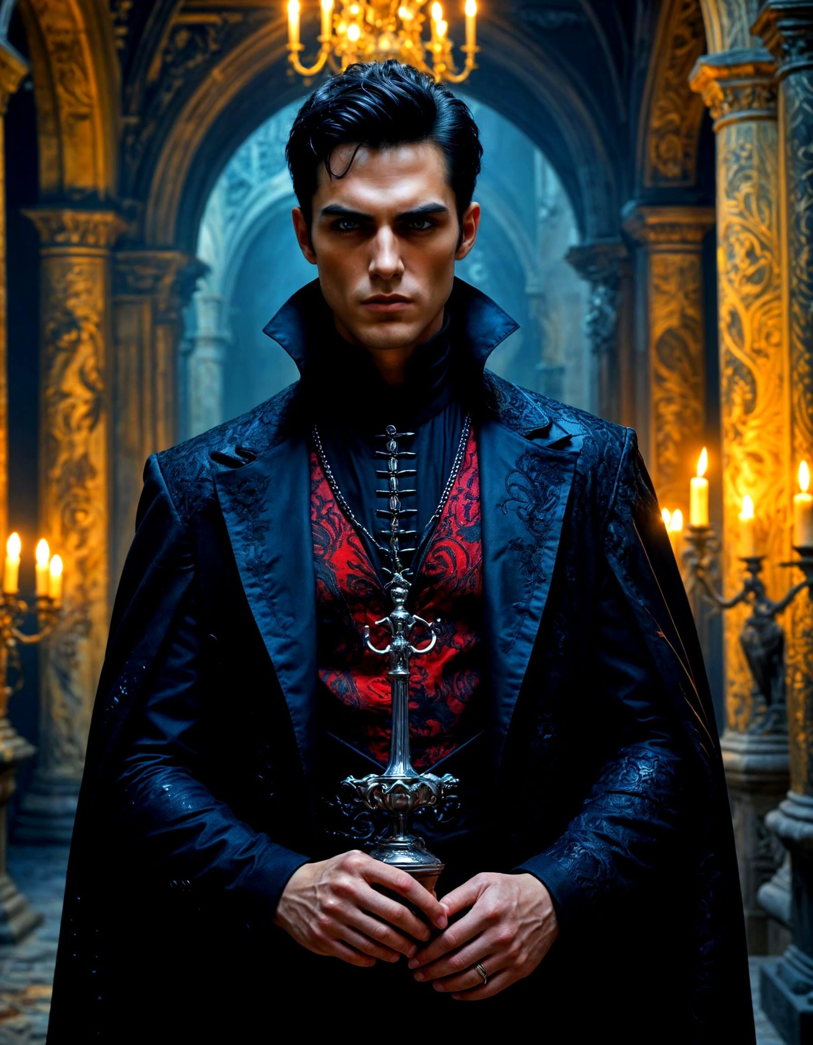 Elegant Vampire in Gothic Castle Grandeur