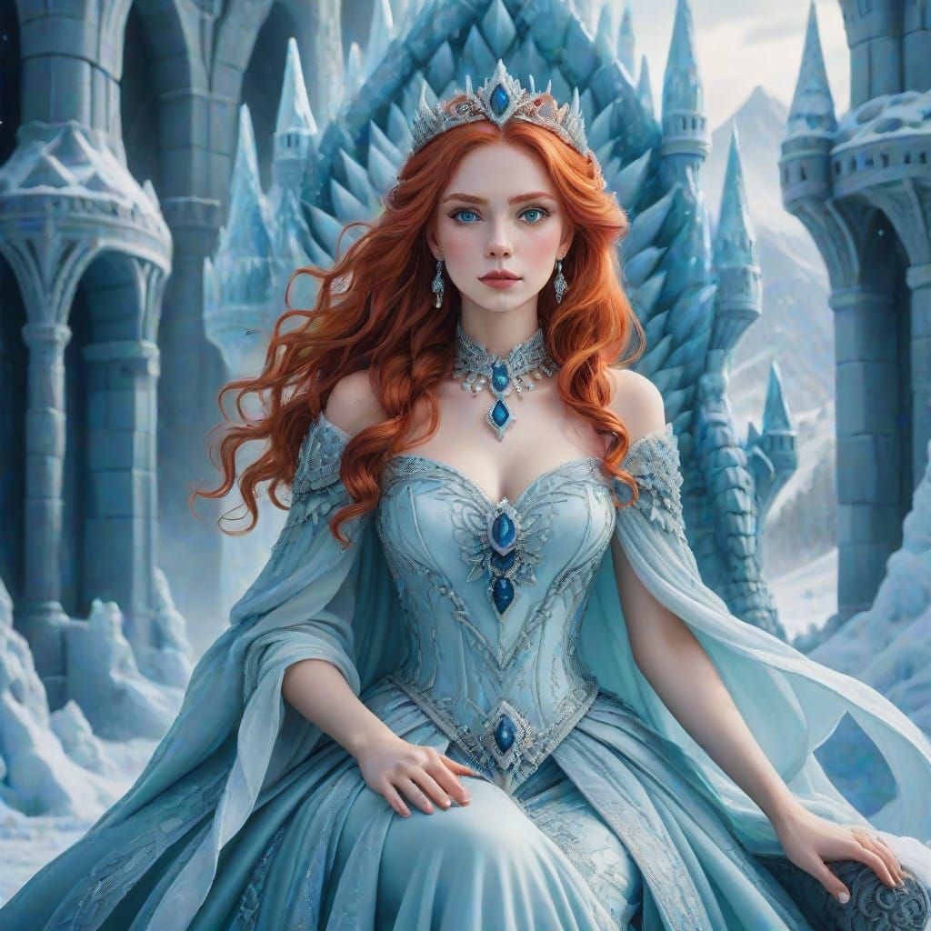 Whimsical Ice Queen in Enchanting Cartoon Fresco Style