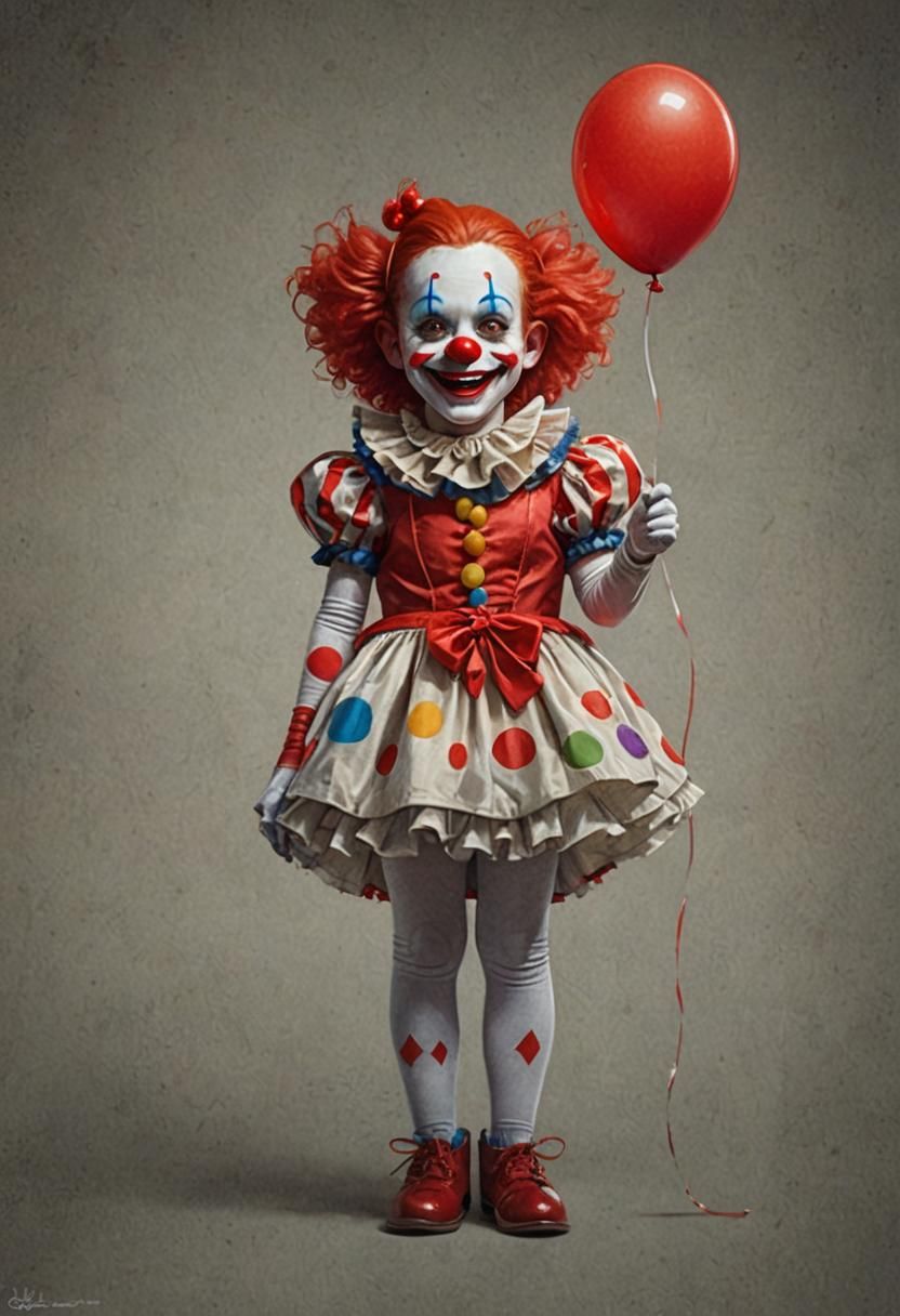 Eerie Clown Girl Portrait in Hyperrealistic Style