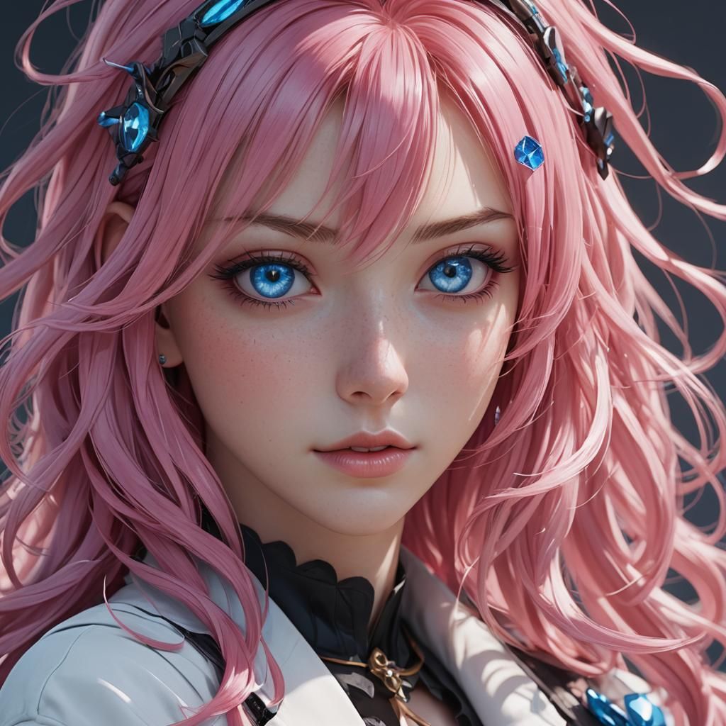 Anime Girl with Blue Eyes and Pink Hair