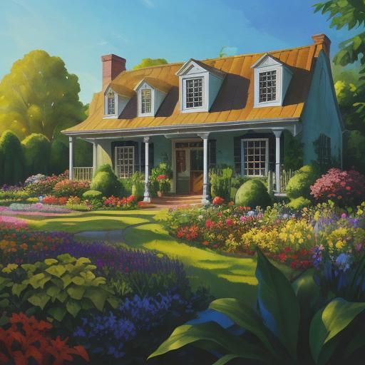 Colonial Green House in Vibrant Impressionist Style