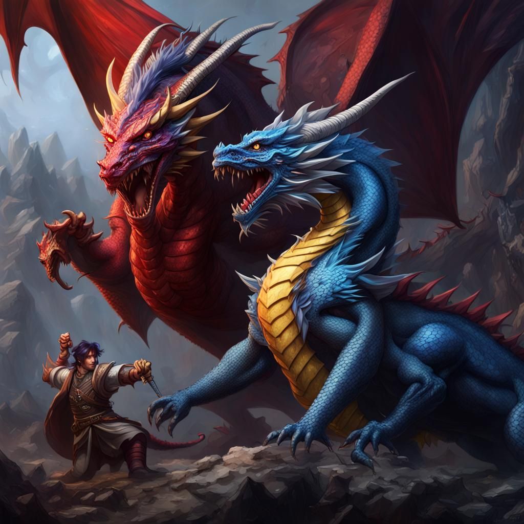 Blue Dragon vs Red Dragon: Dark Fantasy Art