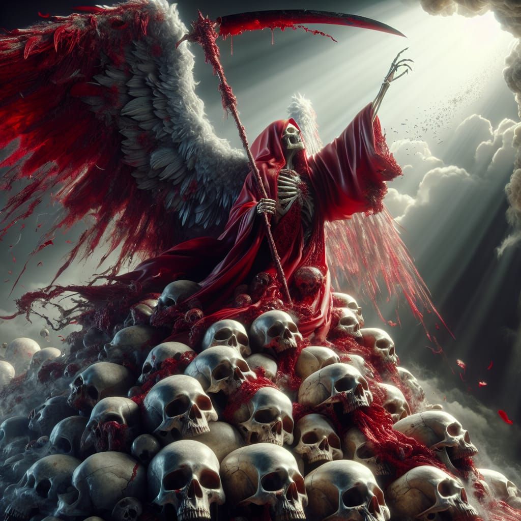 Grim Angel of Death Ascends Amidst a Sea of Skulls