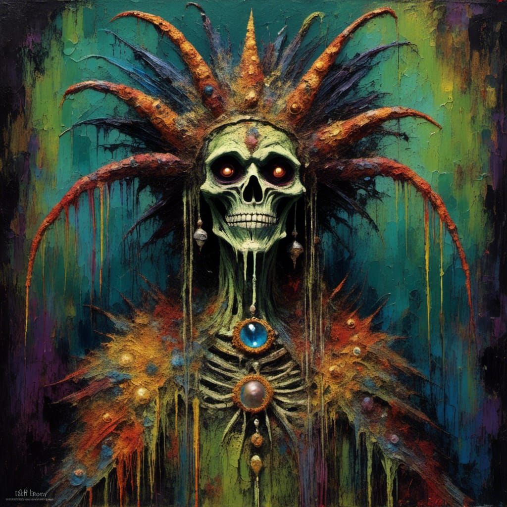 Eerie Lich Monster with Spikes in Surreal Folk Art