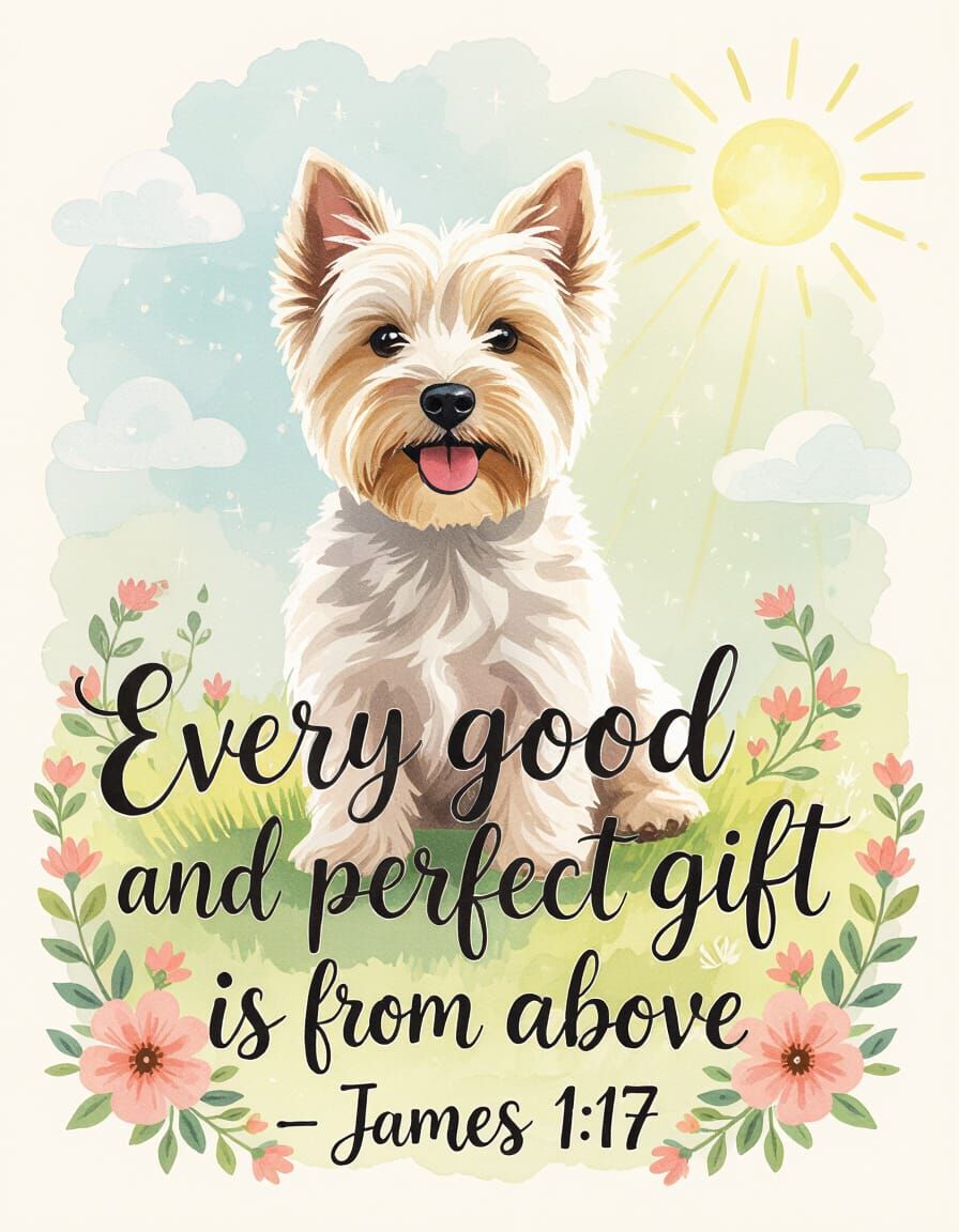 Westie Dog with Bible Verse in Watercolor Style