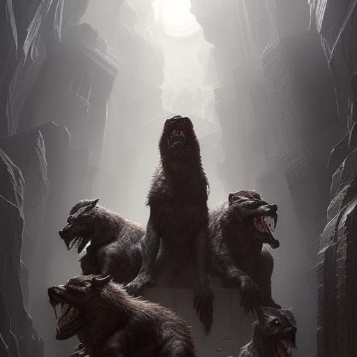 Hyperrealistic Cerberus in Vivid Photorealism