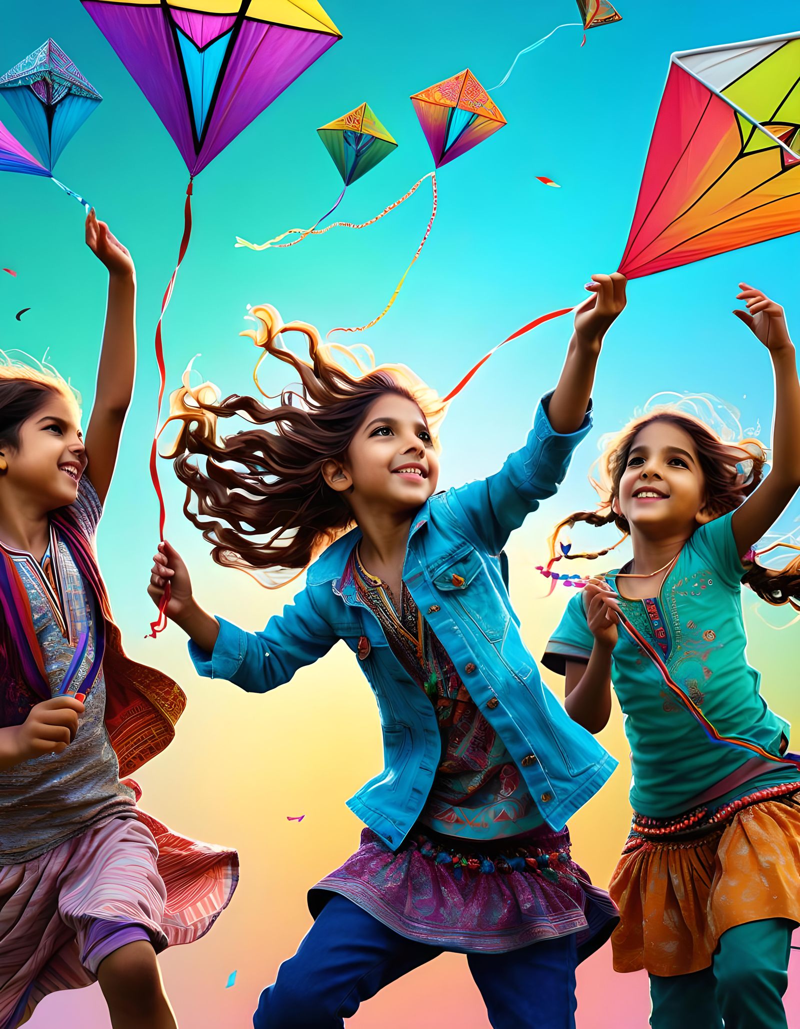 Children Flying Kites in Lahore, Zentangle Art