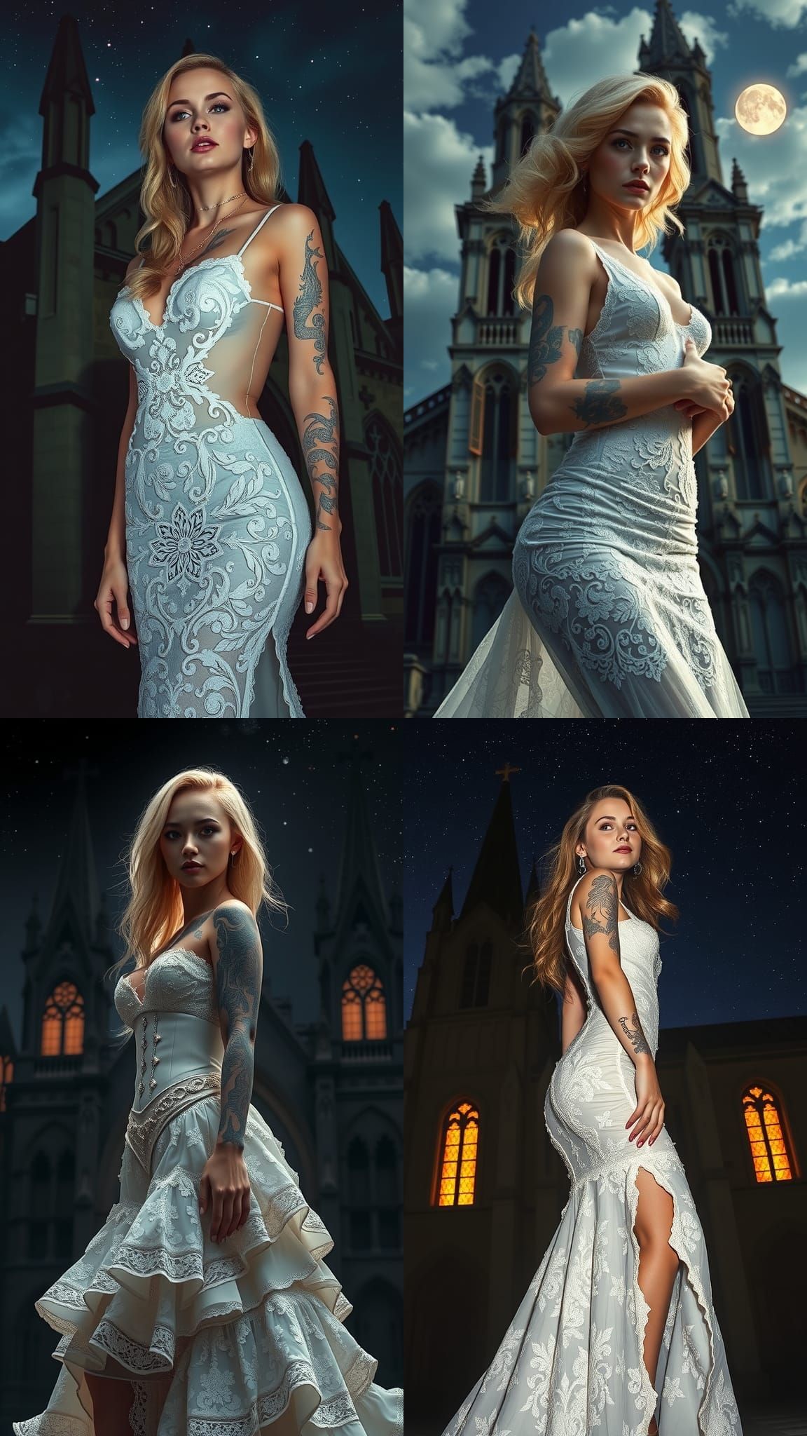 Gothic Bride with Tattoos in Starry Night