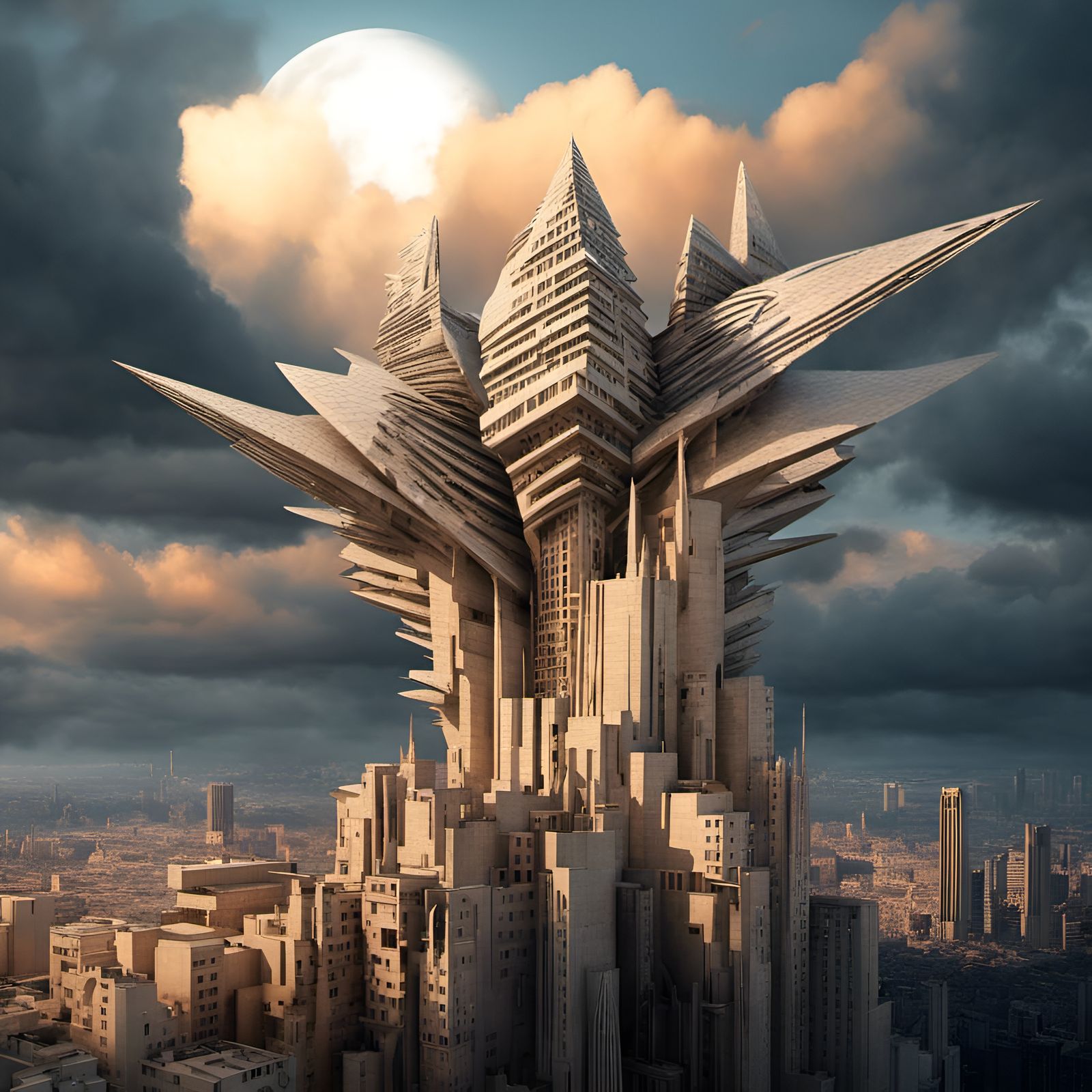 Dystopian Cityscape with Picasso Fractal Building