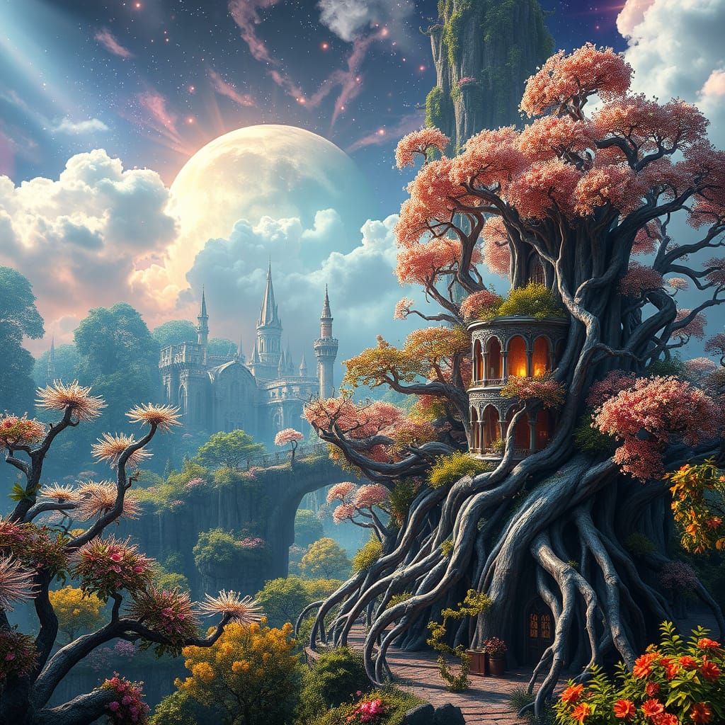 Dreamlike Fantasy Realm Unfolds in Vibrant, Iridescent Beaut...